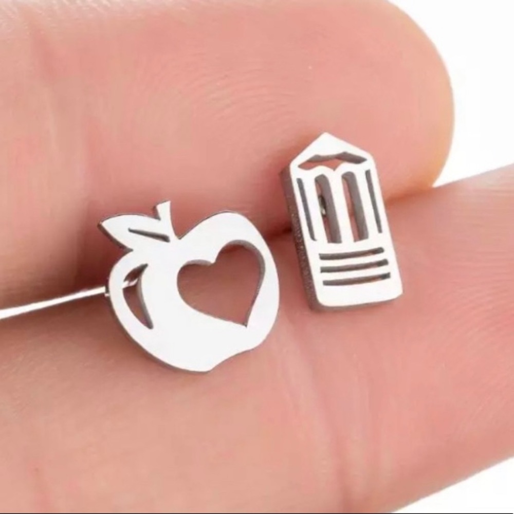 Fun Education/Apple&Pencil Asymmetrical Earrings Accessories Jewelry
